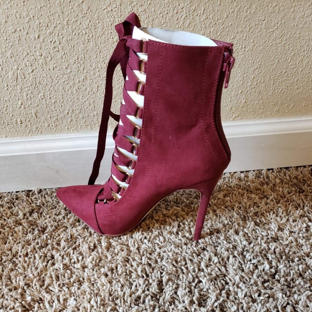 Super Sassy Wine Lace Up Booties